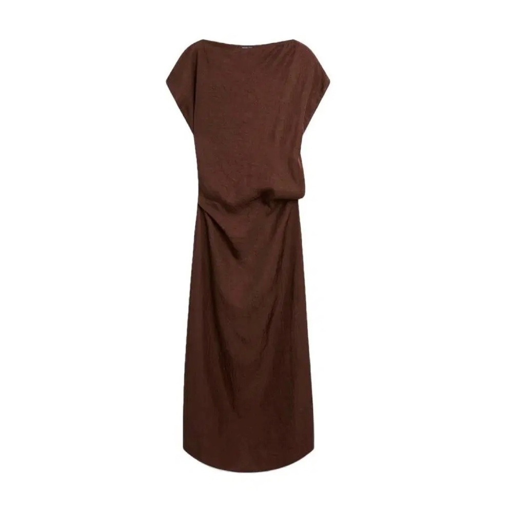 NWT Massimo Dutti Burgundy/Warm Chocolate Satin Midi Dress Size 2 US / 34 EUR - Picture 3 of 14